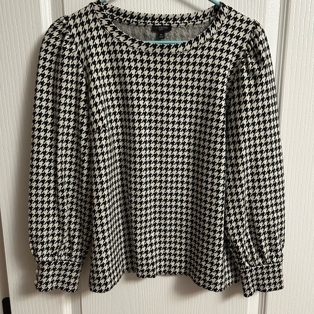 Talbots Black and White Houndstooth Blouse